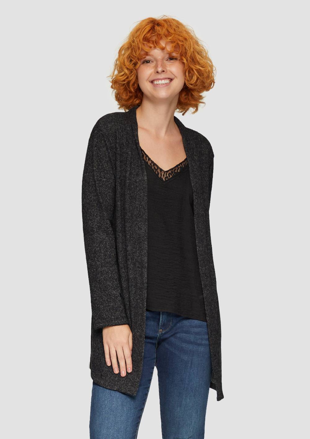 S.Oliver Flauschiger Long-Cardigan Mit Rippstruktur