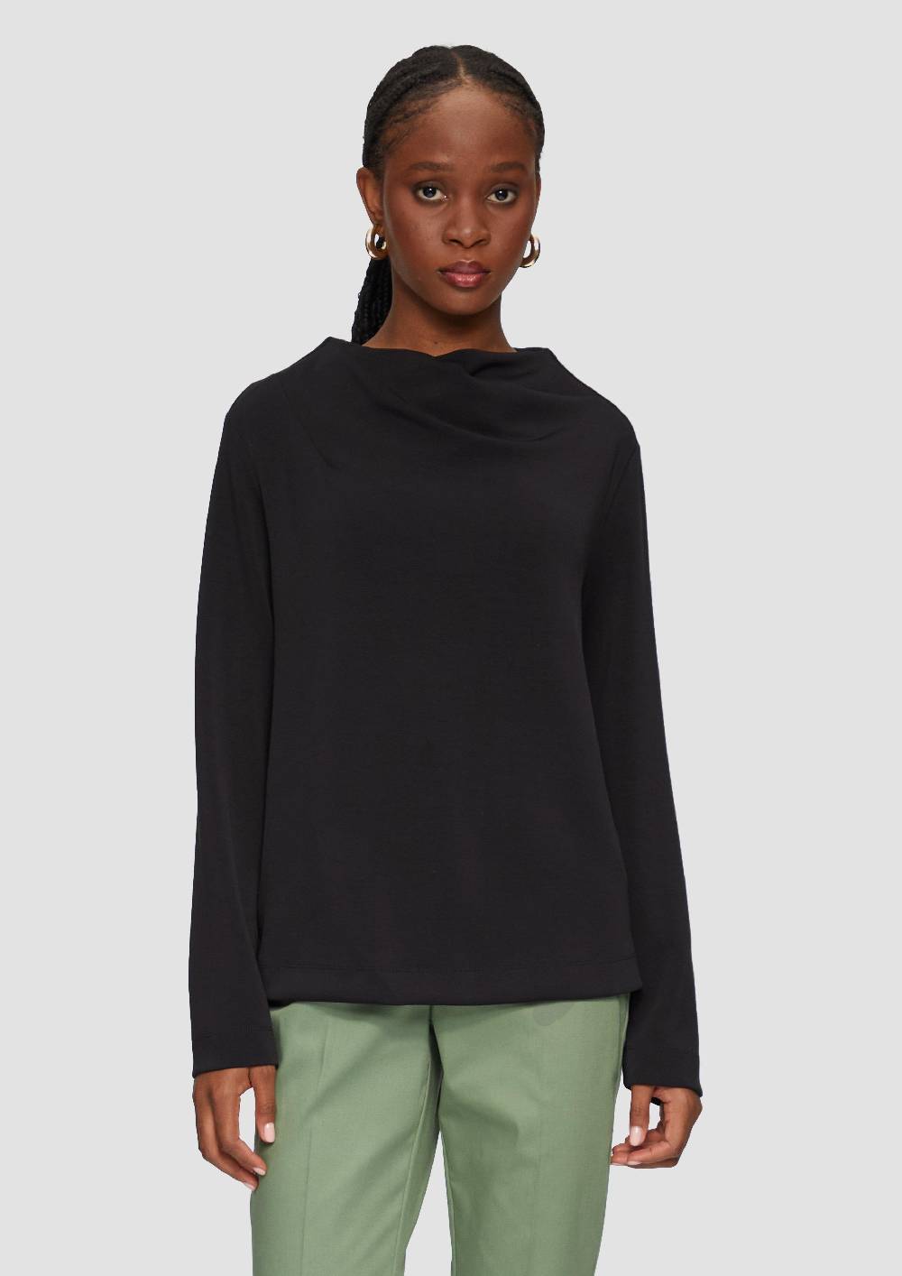 S.Oliver Fließendes Langarmshirt Mit Wasserfall-Kragen