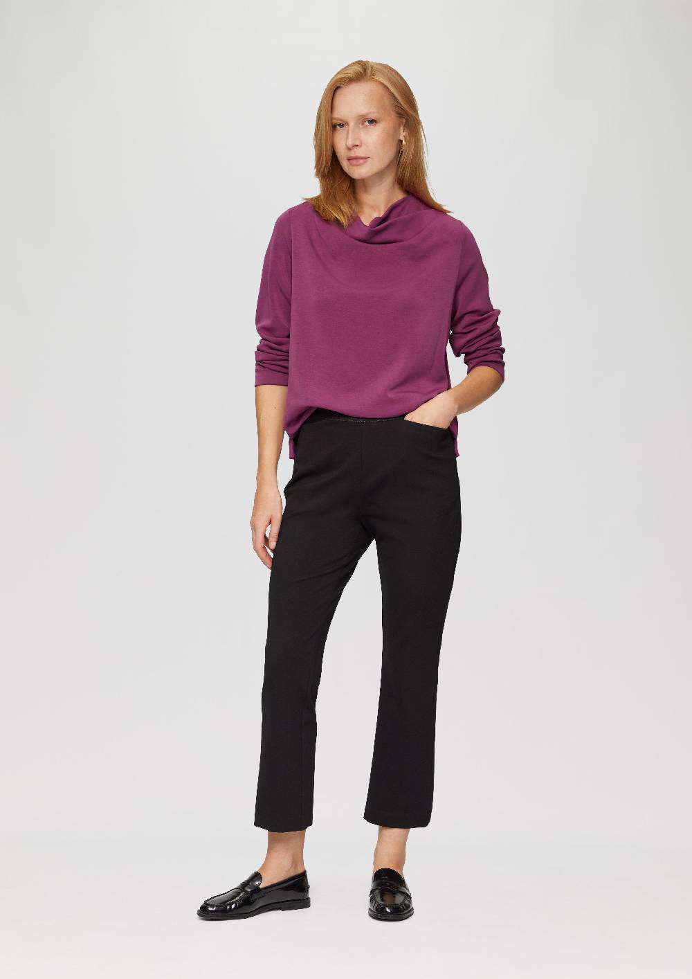 S.Oliver Fließendes Langarmshirt Mit Wasserfall-Kragen