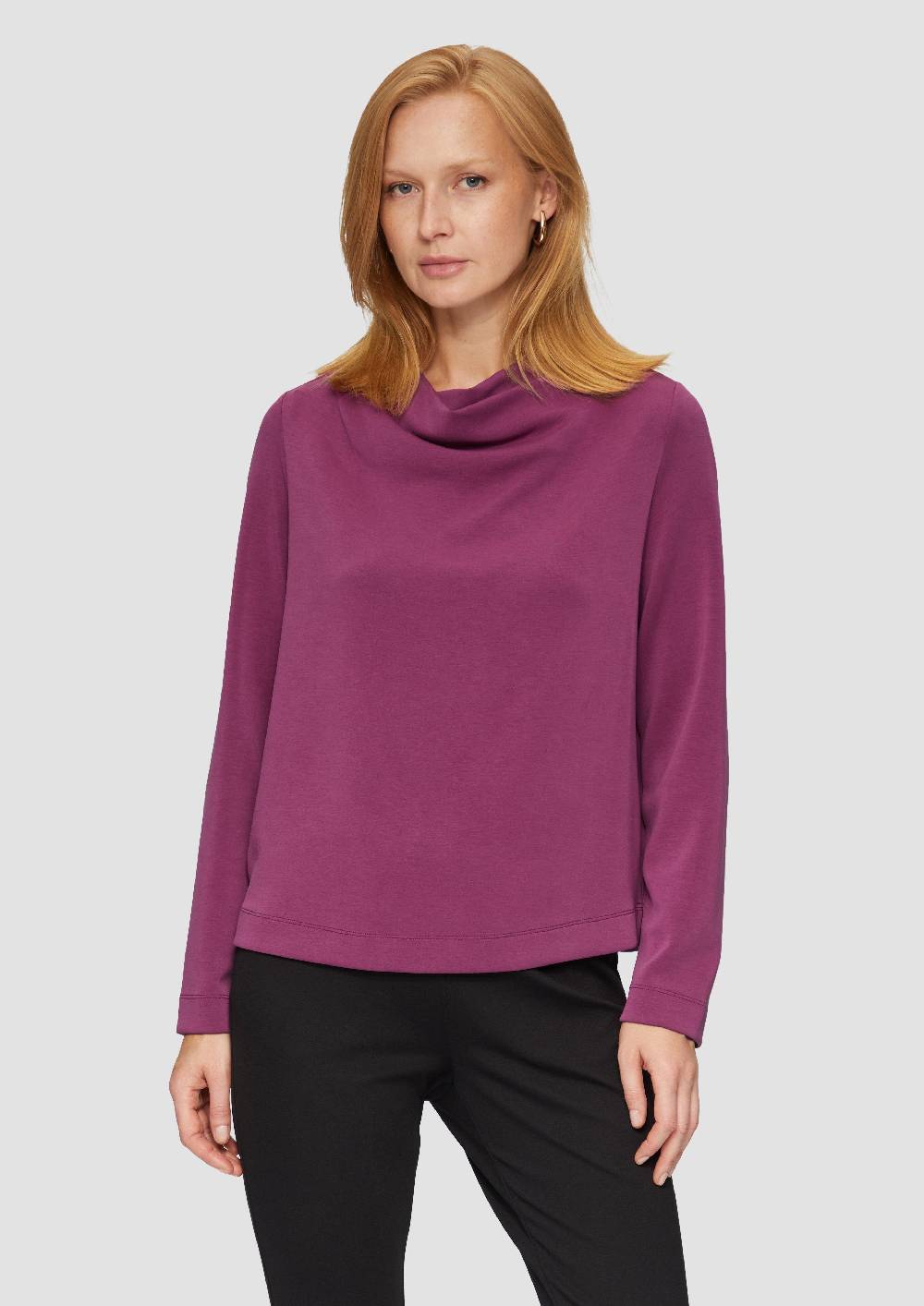 S.Oliver Fließendes Langarmshirt Mit Wasserfall-Kragen