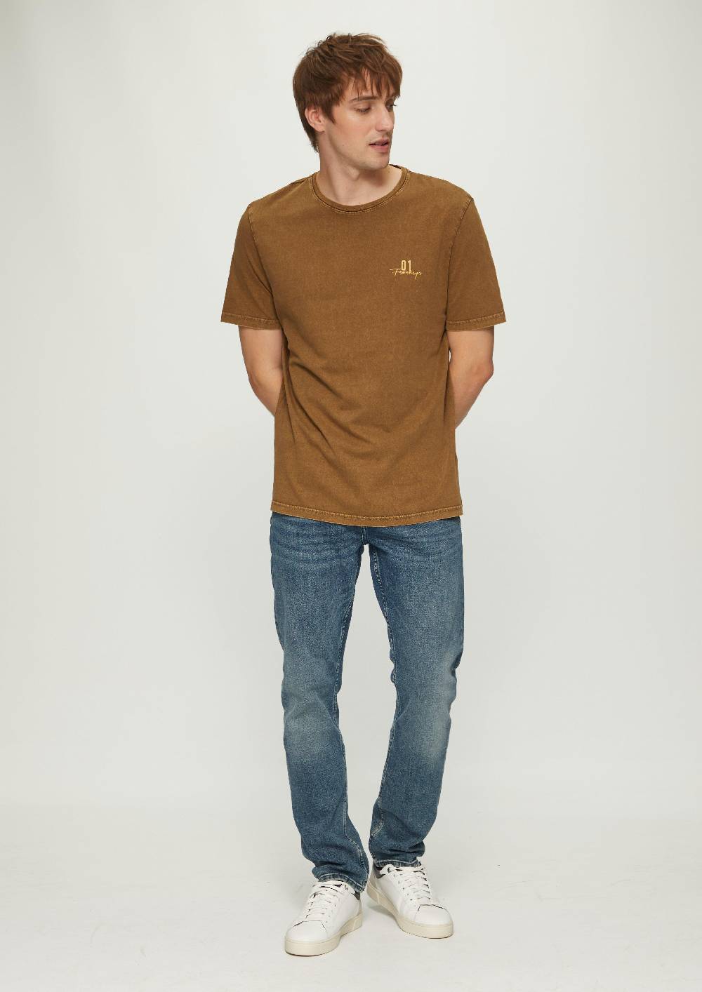 S.Oliver Gewaschenes T-Shirt Mit Front- Und Rückenprint