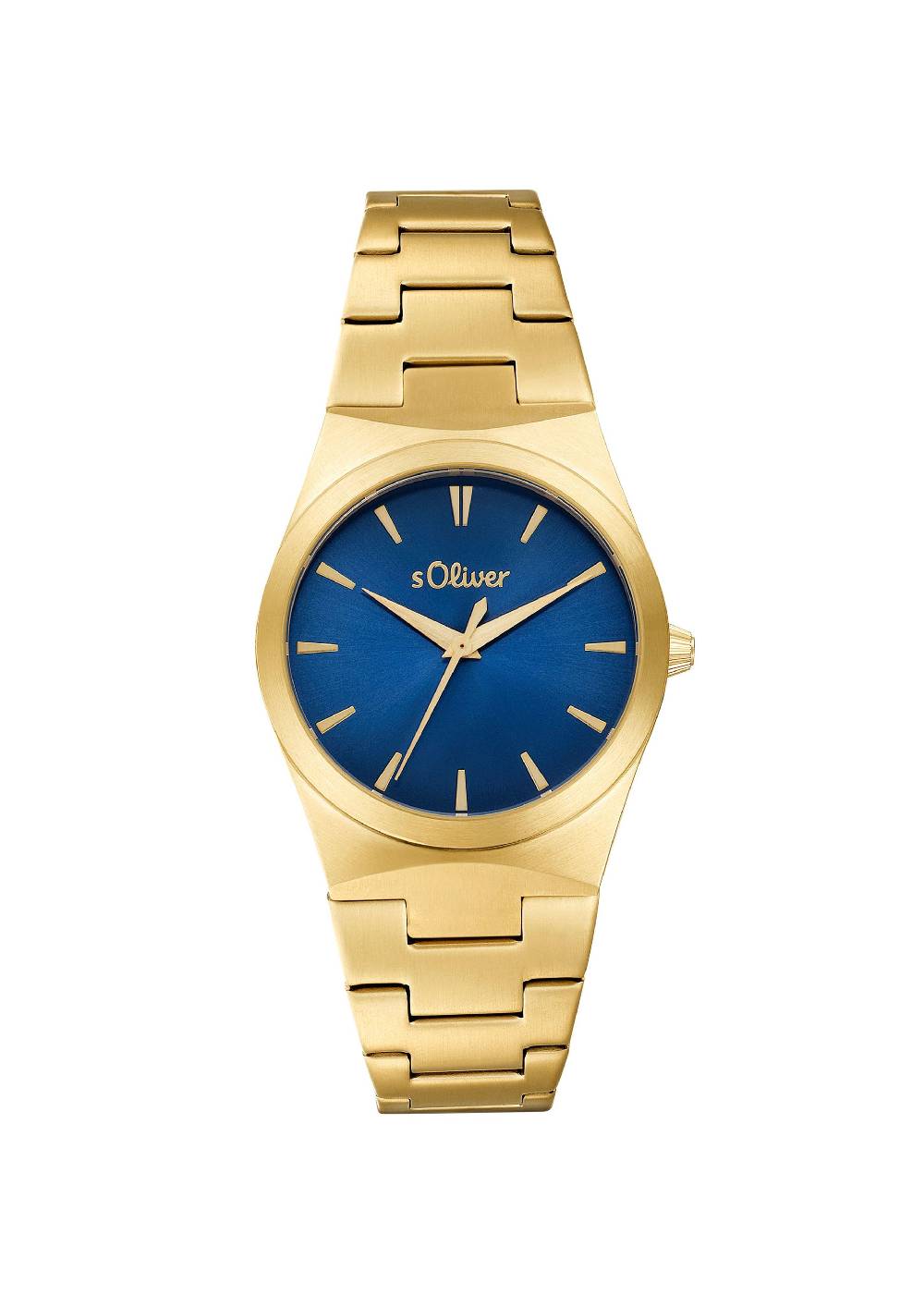 S.Oliver Goldene Edelstahl-Armbanduhr Mit Blauem Ziffernblatt