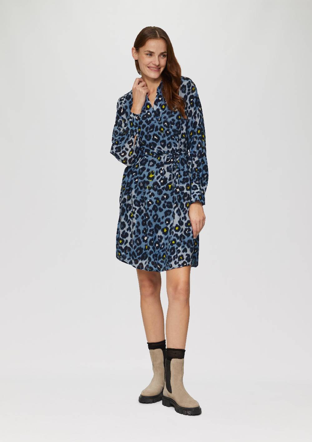 S.Oliver Hemdblusenkleid Aus Viskosemix Mit Strukturmuster