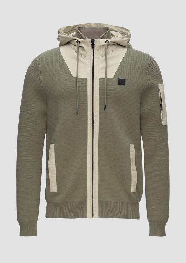 s.Oliver Hybridstrickjacke mit Kapuze aus Fabricmix