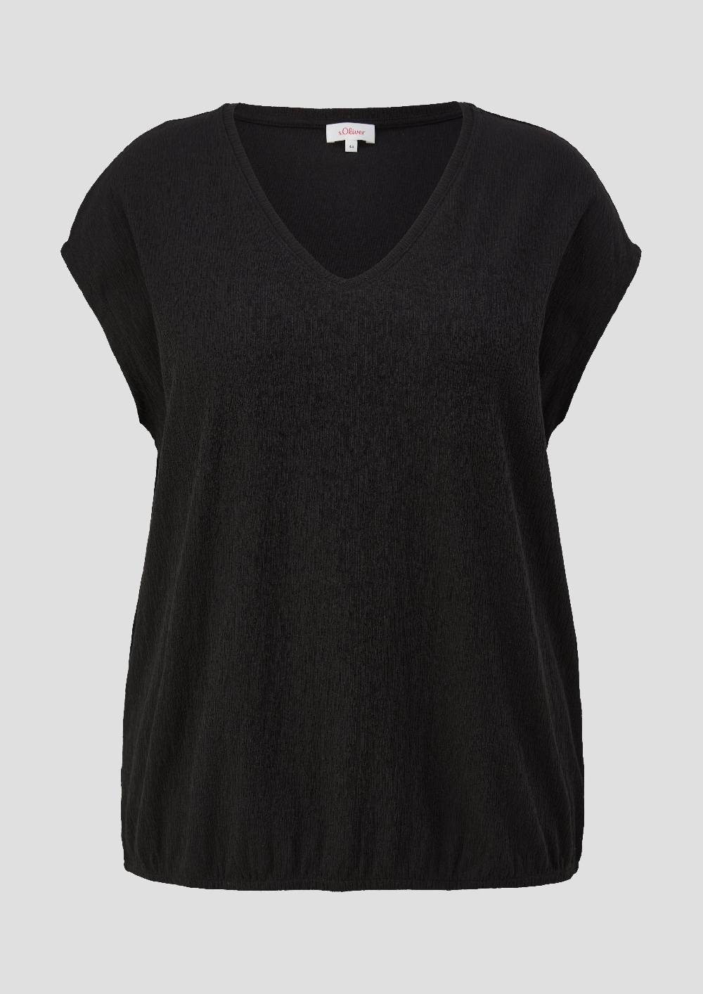 S.Oliver Jersey-Shirt Mit überschnittenen Schultern Und Elastischem Saum