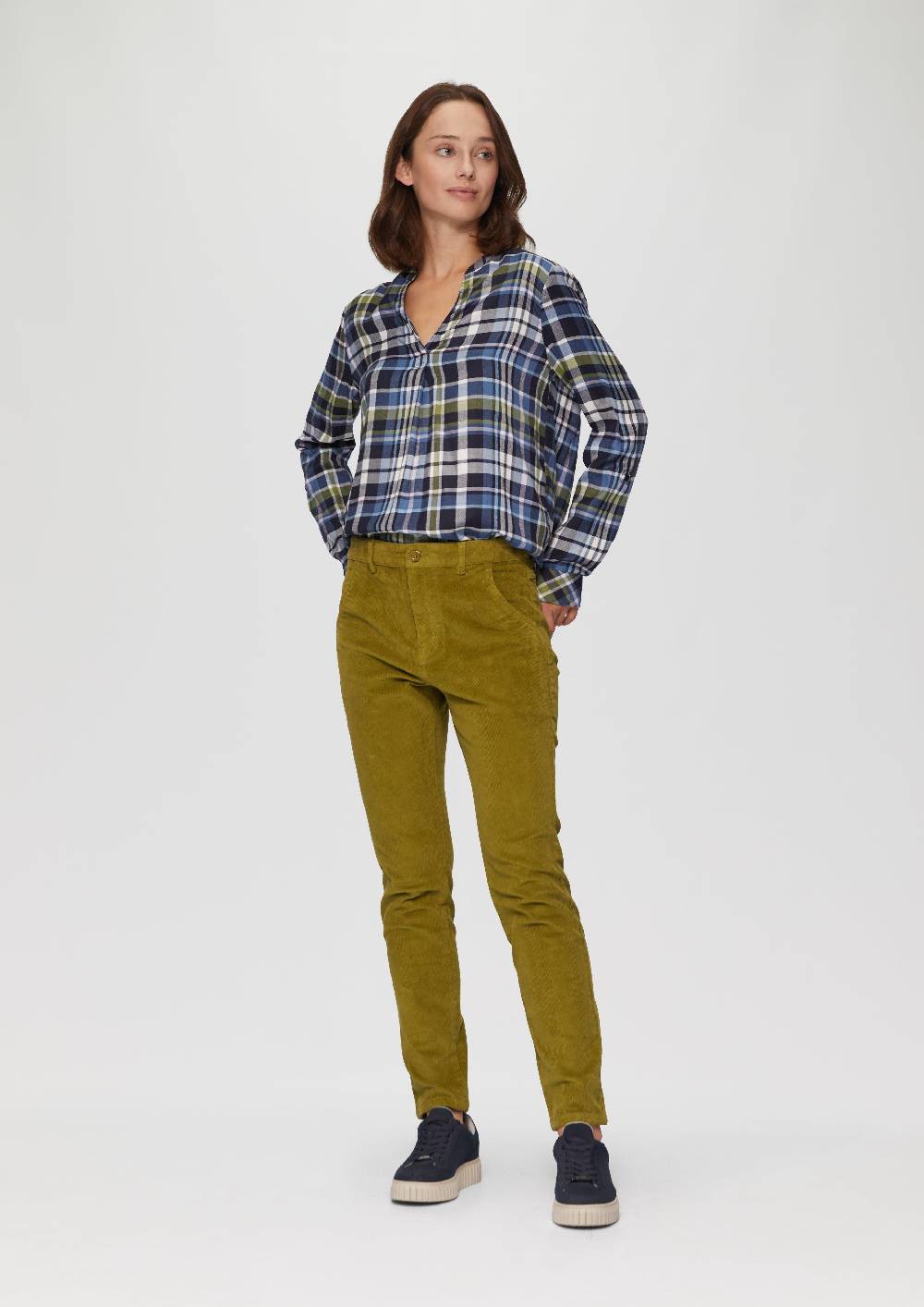 S.Oliver Karierte Bluse Aus Viskosemix Und Krempel-Detail