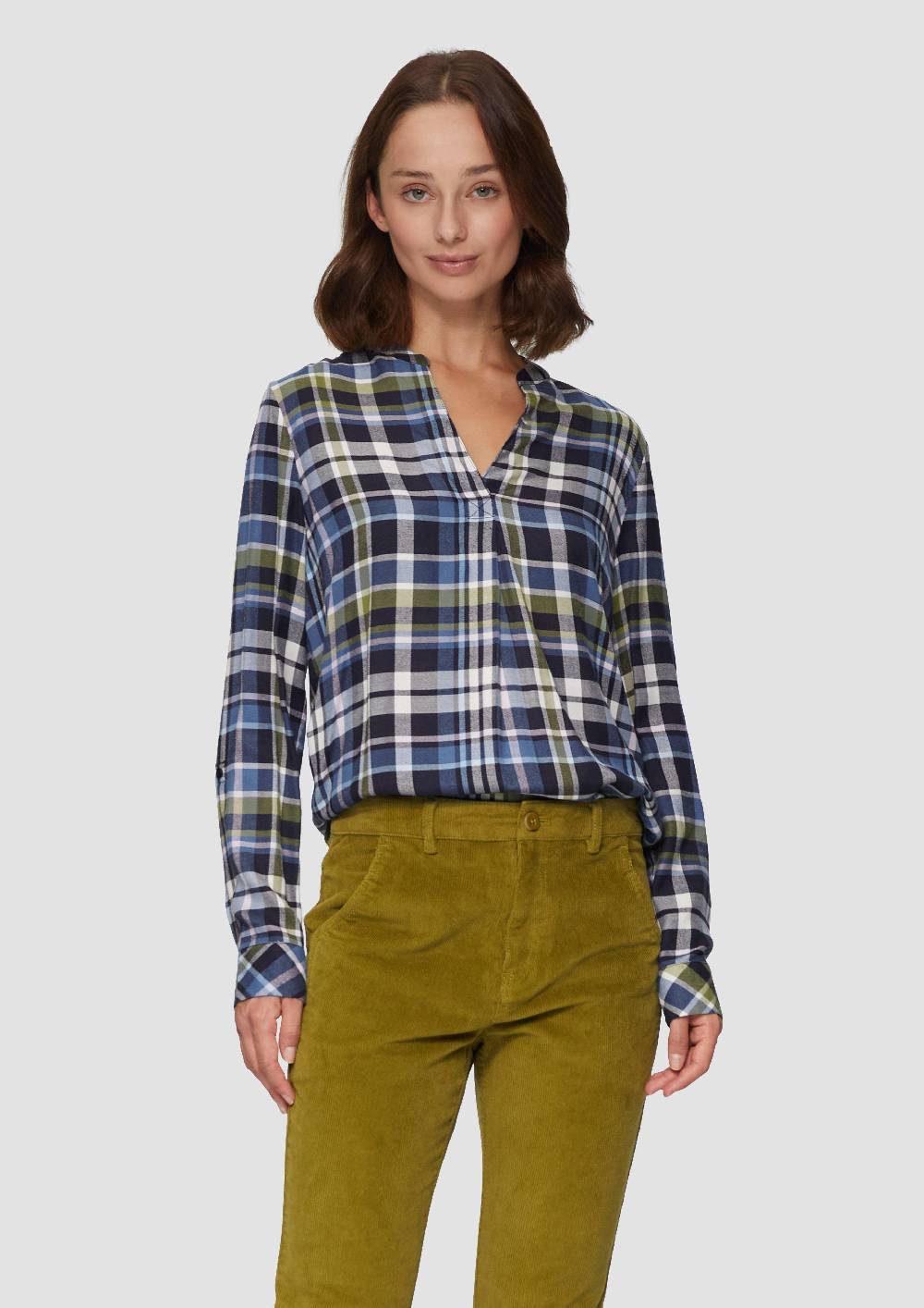 S.Oliver Karierte Bluse Aus Viskosemix Und Krempel-Detail