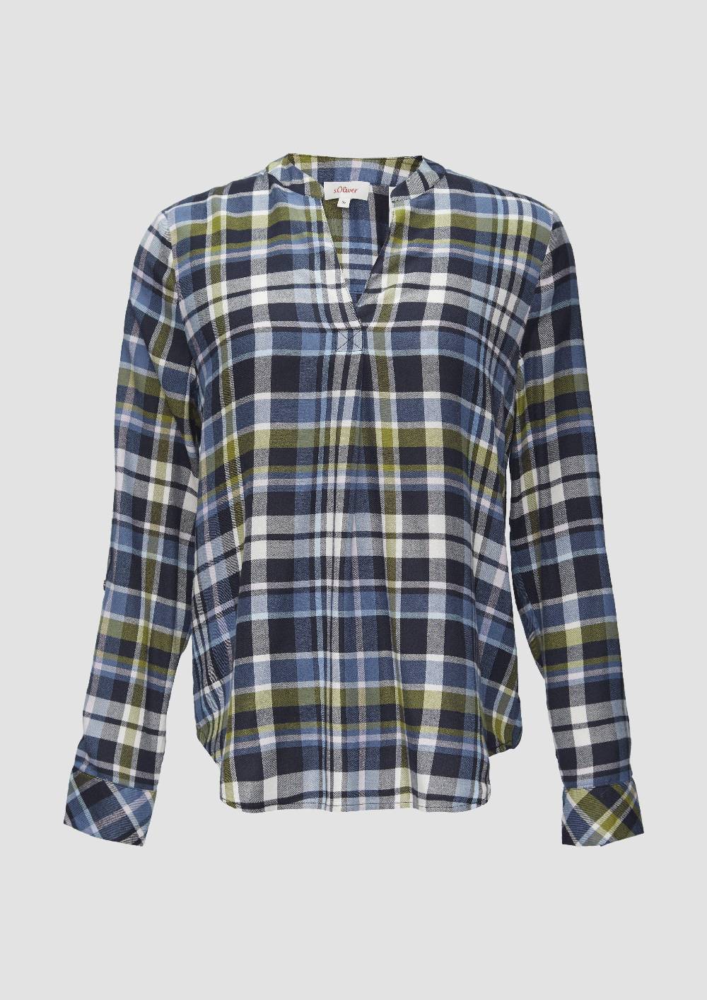 S.Oliver Karierte Bluse Aus Viskosemix Und Krempel-Detail