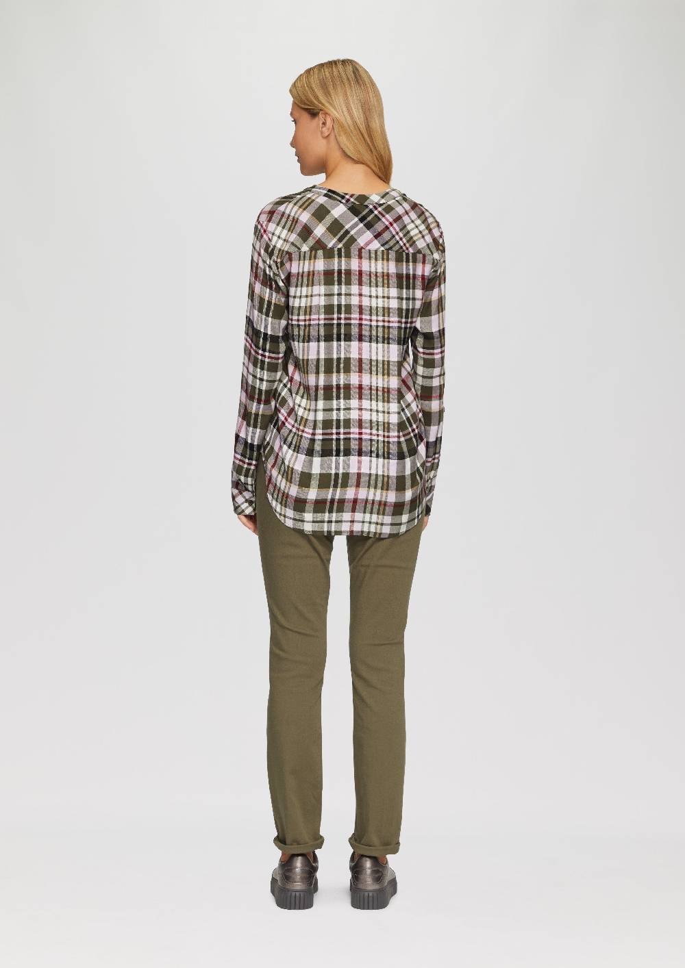 S.Oliver Karierte Bluse Aus Viskosemix Und Krempel-Detail