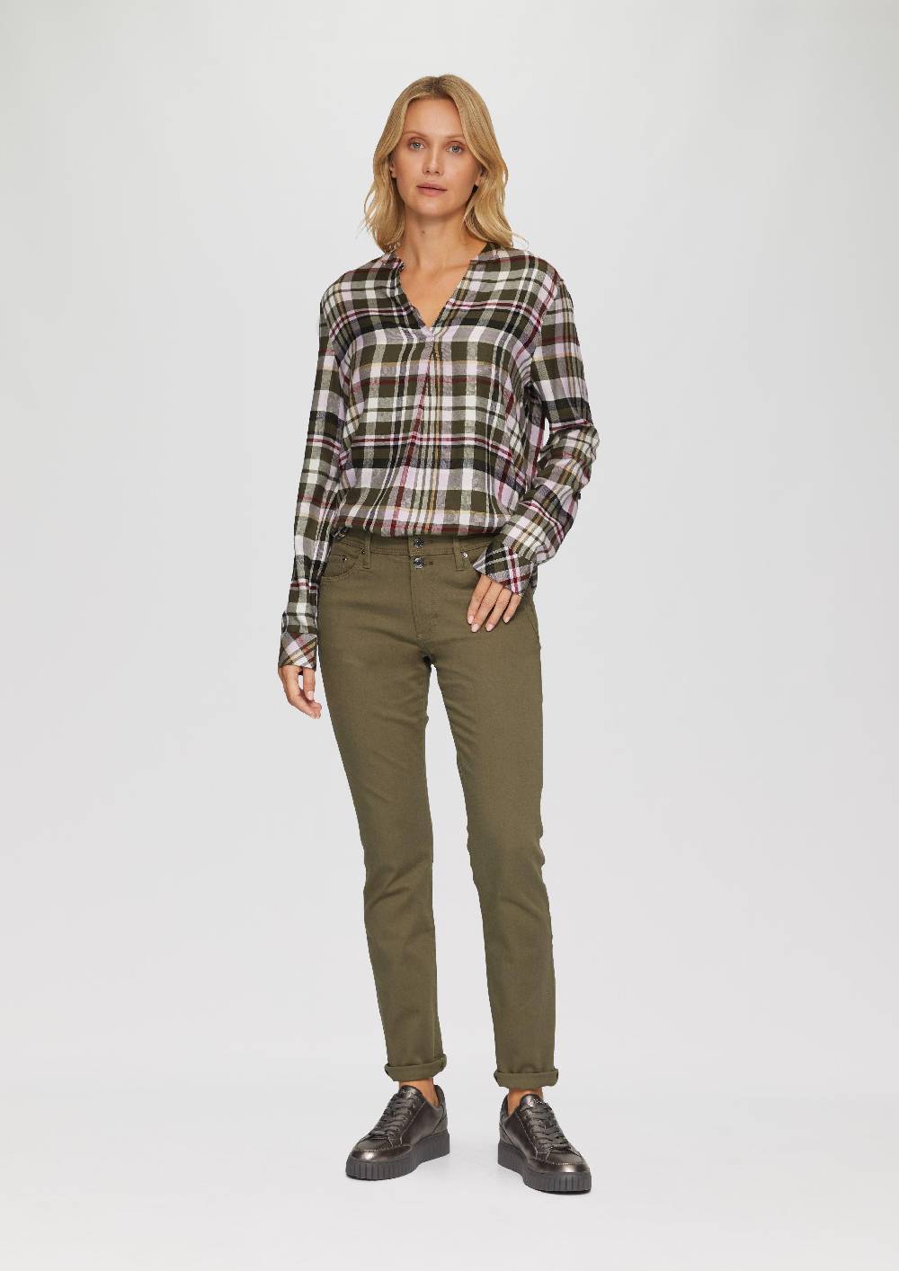 S.Oliver Karierte Bluse Aus Viskosemix Und Krempel-Detail