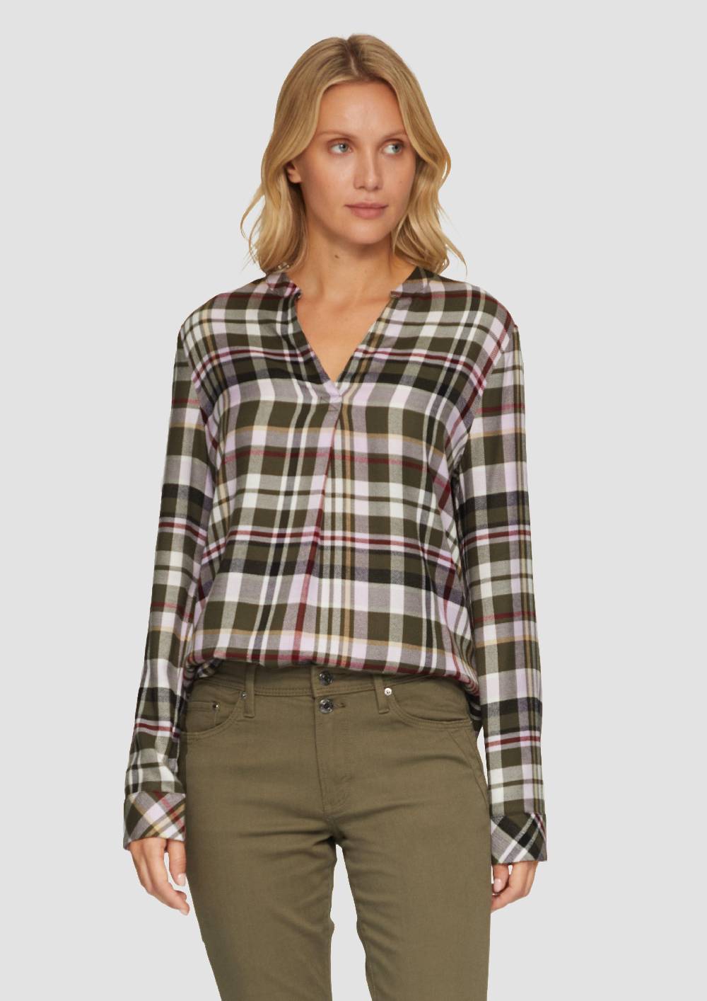 S.Oliver Karierte Bluse Aus Viskosemix Und Krempel-Detail