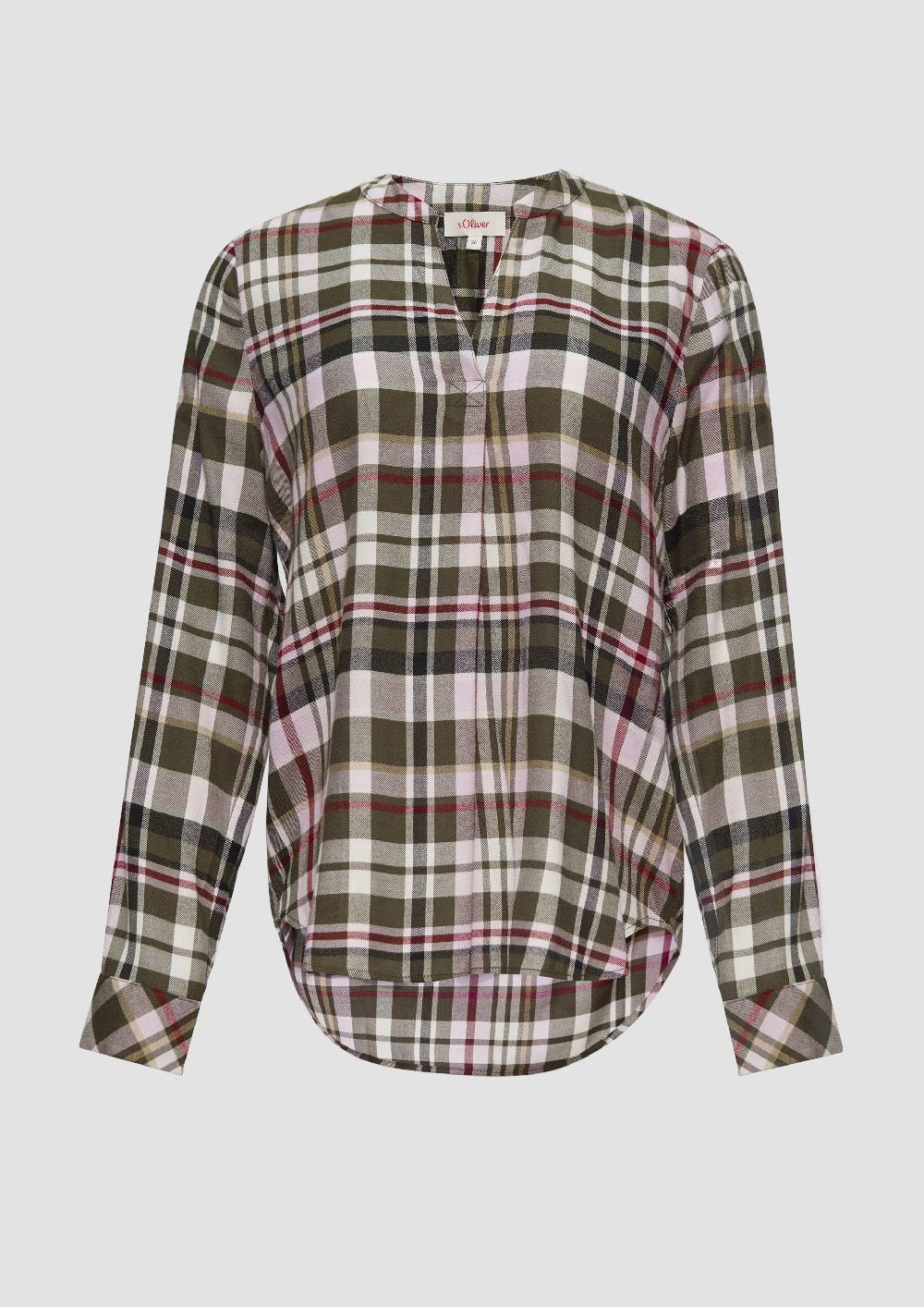 S.Oliver Karierte Bluse Aus Viskosemix Und Krempel-Detail