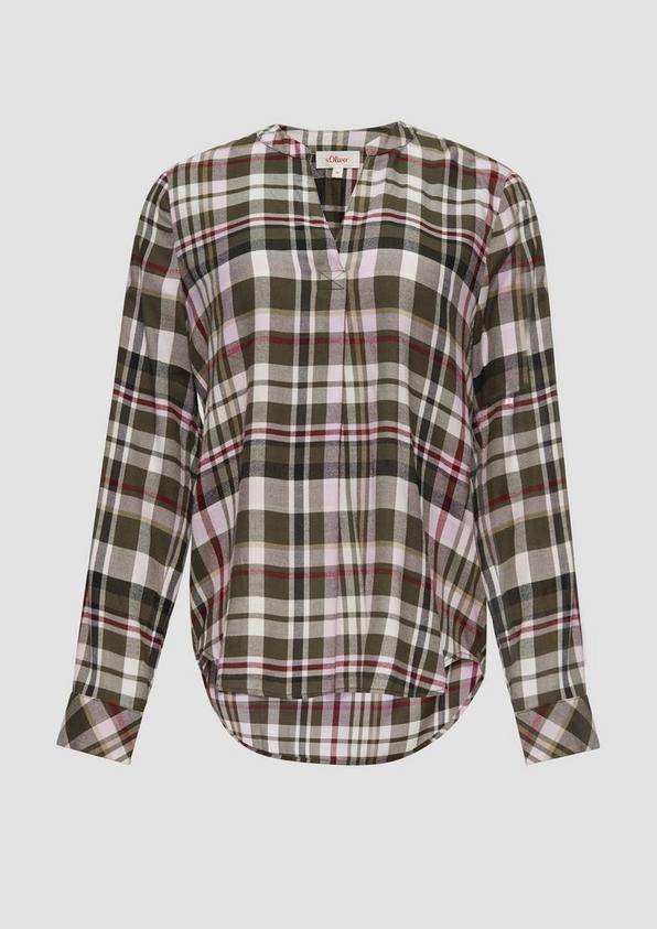 s.Oliver Karierte Bluse aus Viskosemix und Krempel-Detail