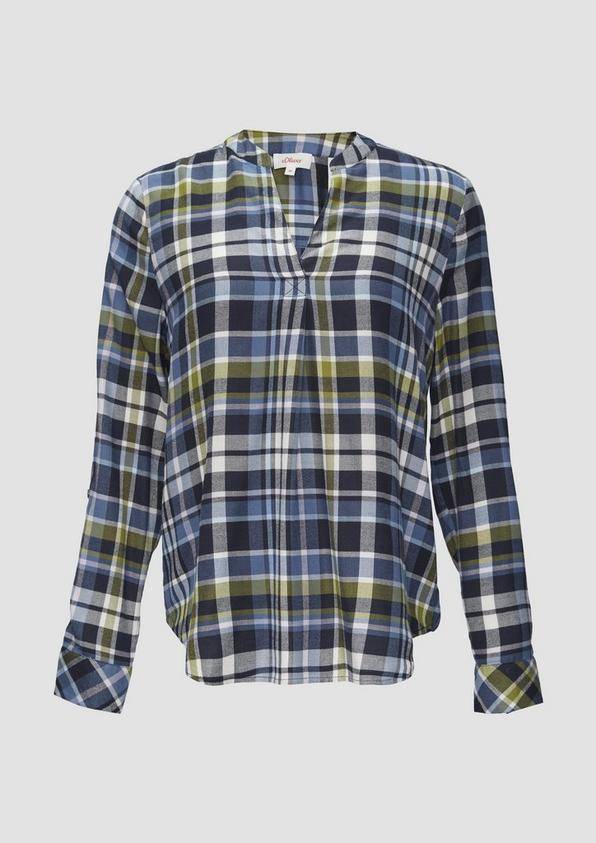 s.Oliver Karierte Bluse aus Viskosemix und Krempel-Detail
