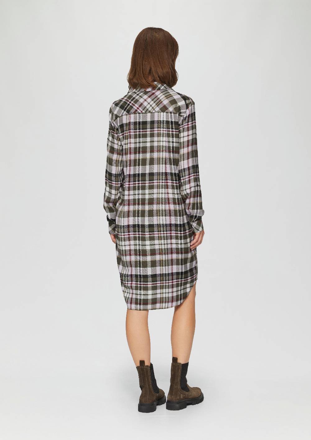 S.Oliver Kariertes Kleid Aus Viskosemix Mit Krempel-Detail