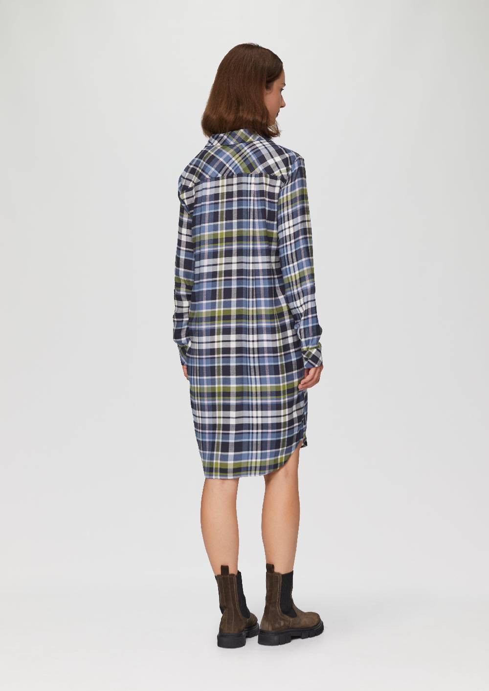 S.Oliver Kariertes Kleid Aus Viskosemix Mit Krempel-Detail