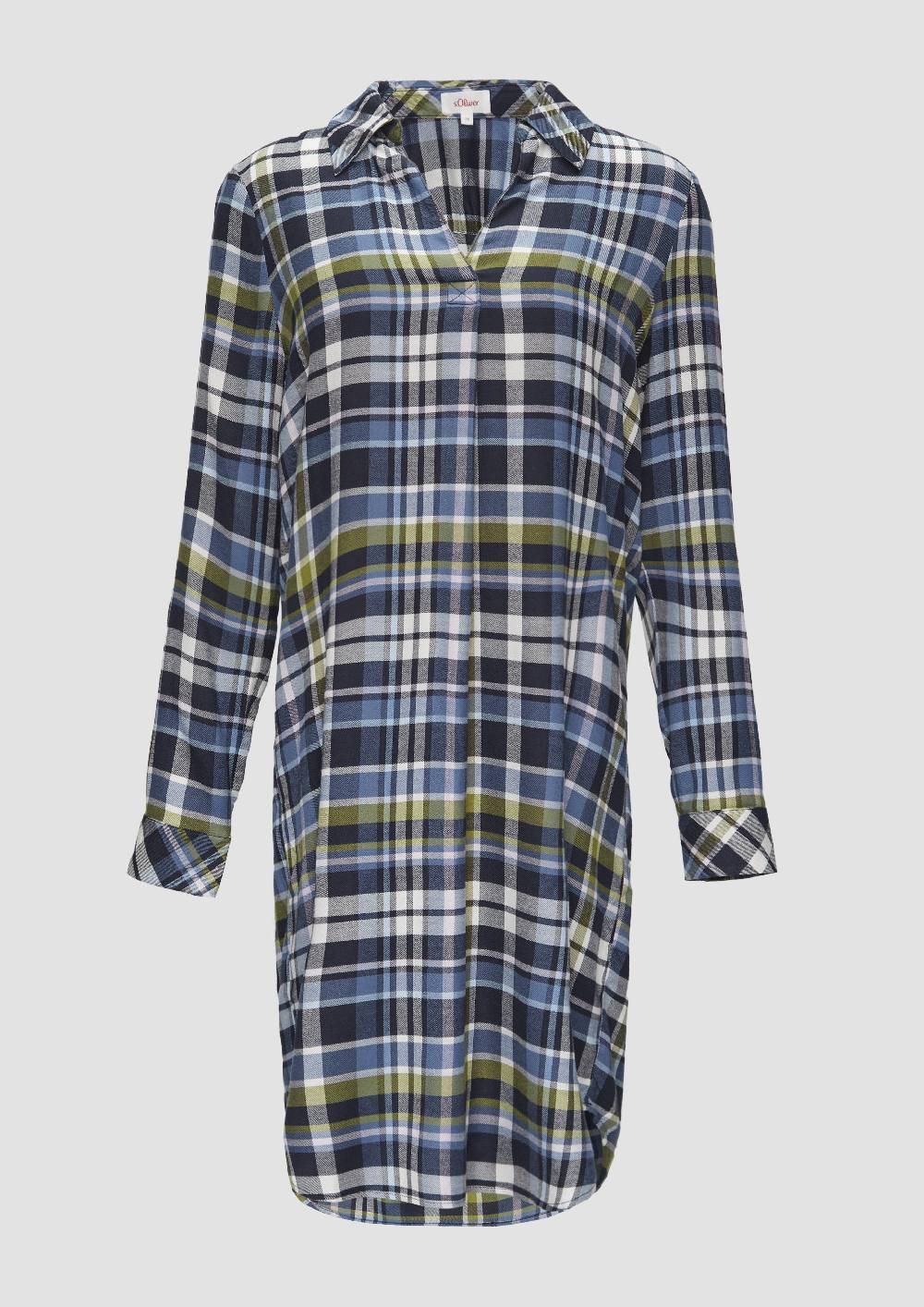 S.Oliver Kariertes Kleid Aus Viskosemix Mit Krempel-Detail