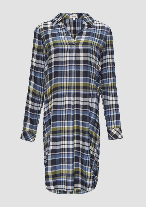 s.Oliver Kariertes Kleid aus Viskosemix mit Krempel-Detail