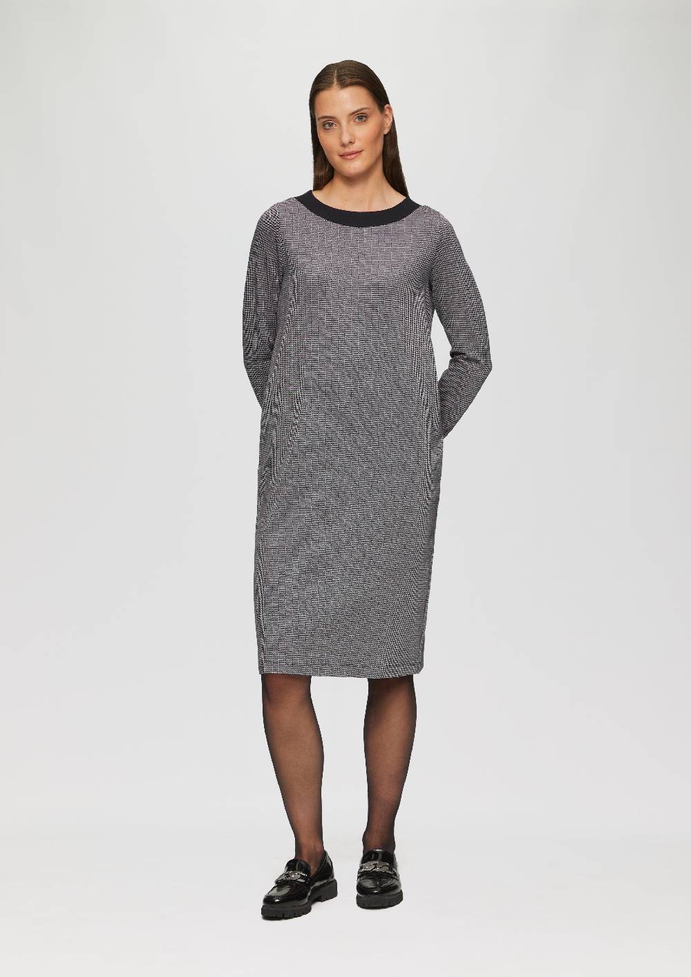 S.Oliver Kleid Mit Hahnentrittmuster Und Seitlichen Eingrifftaschen