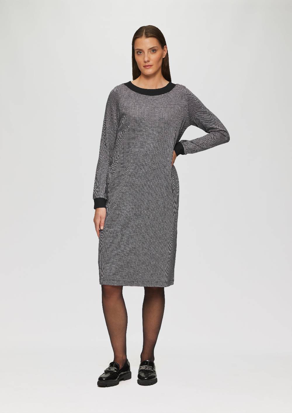 S.Oliver Kleid Mit Hahnentrittmuster Und Seitlichen Eingrifftaschen