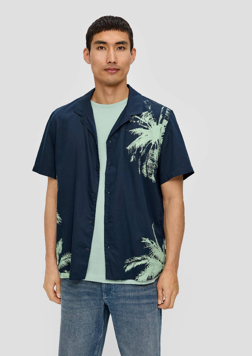 S.Oliver Kurzarmhemd Mit Frontprint Aus Baumwollmix