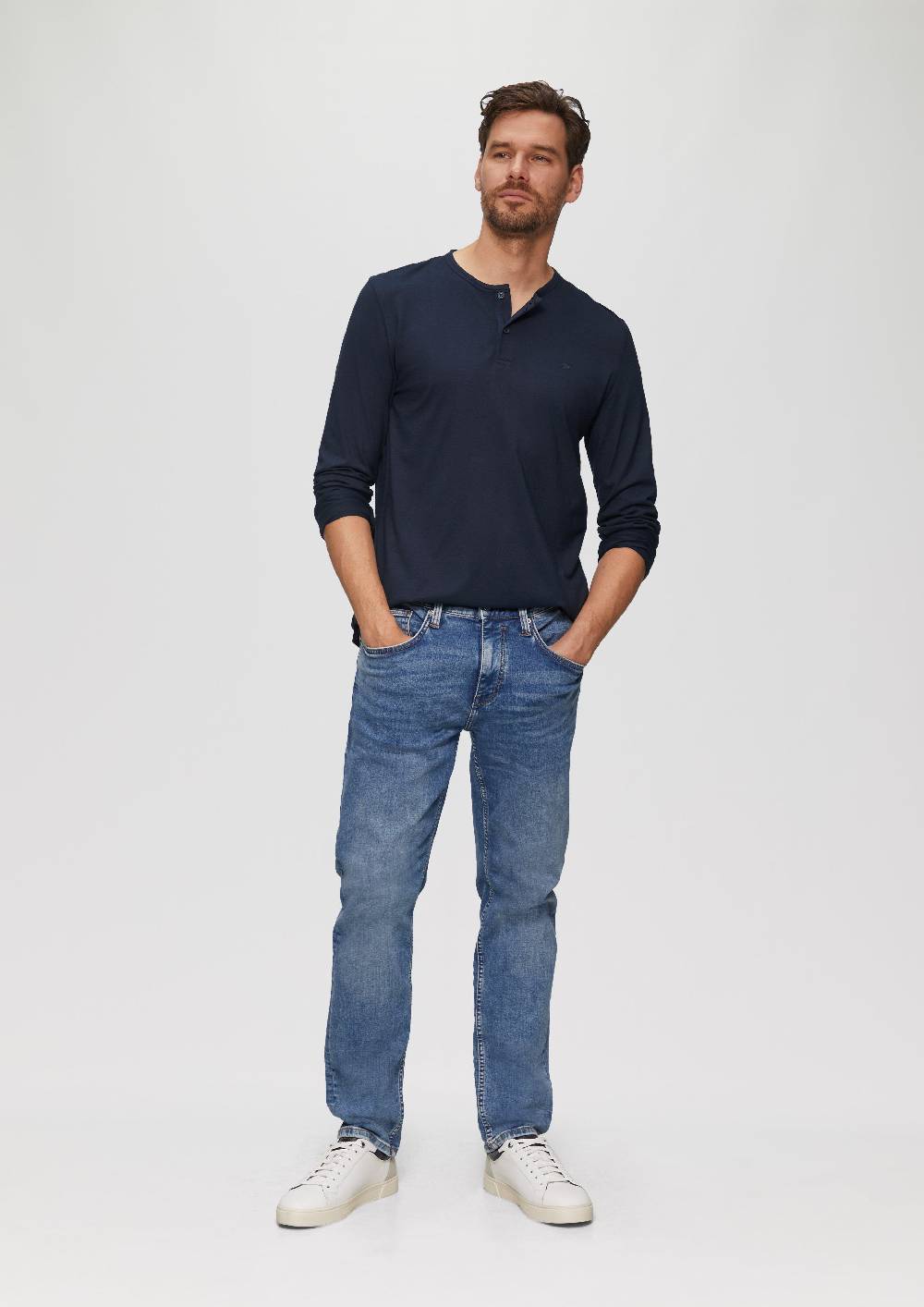 S.Oliver Langarmshirt Mit Henley-Ausschnitt Und Garment Dye