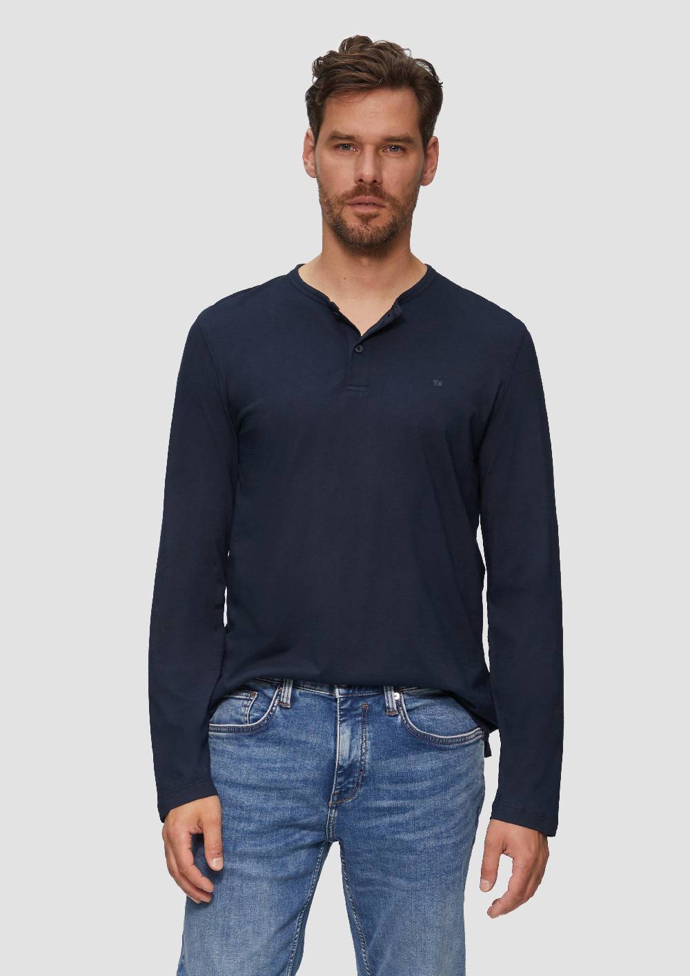 S.Oliver Langarmshirt Mit Henley-Ausschnitt Und Garment Dye