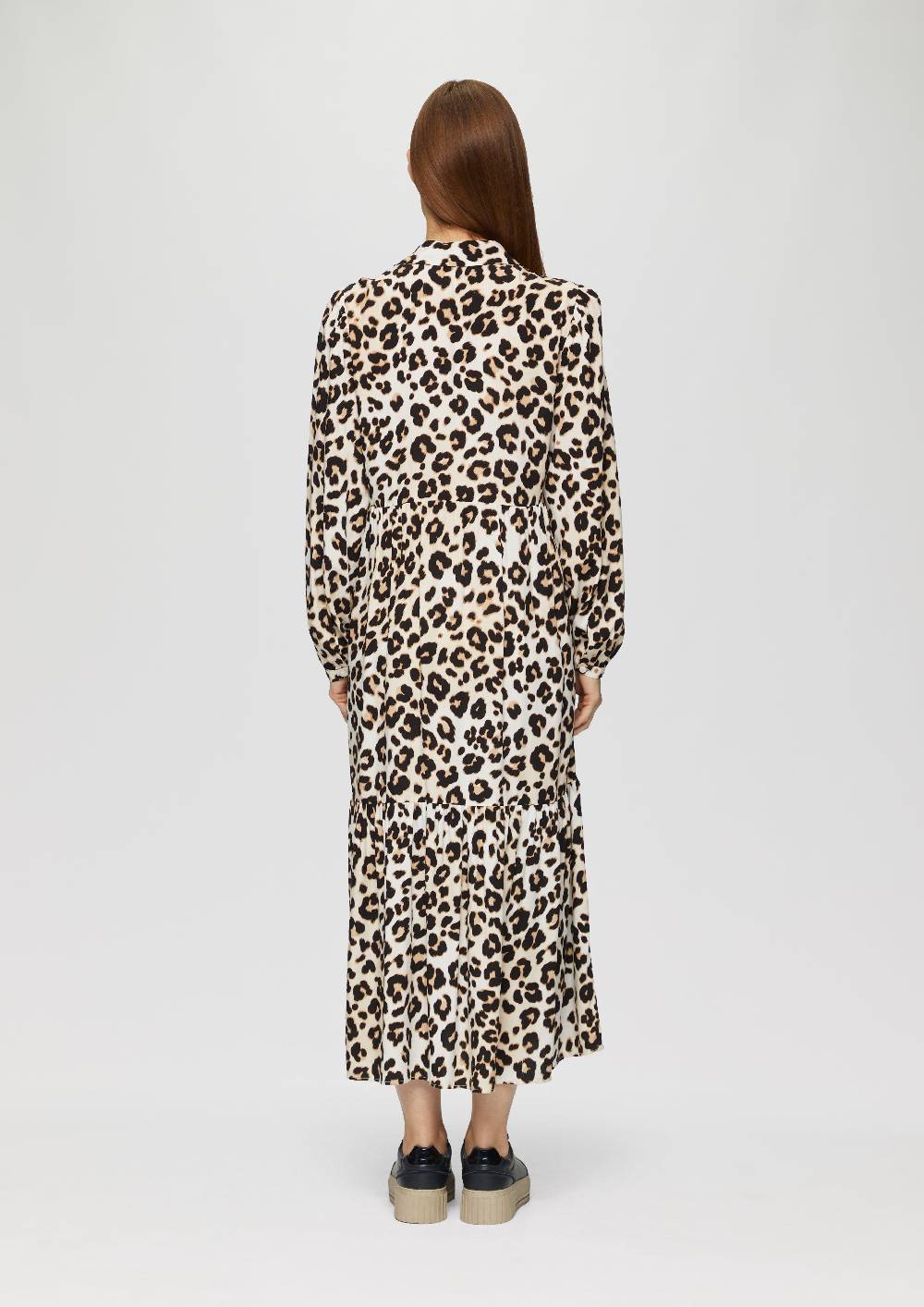 S.Oliver Langes Viskosekleid Mit Leo-Muster Und Volants