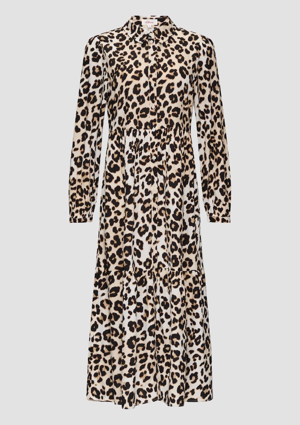 S.Oliver Langes Viskosekleid Mit Leo-Muster Und Volants