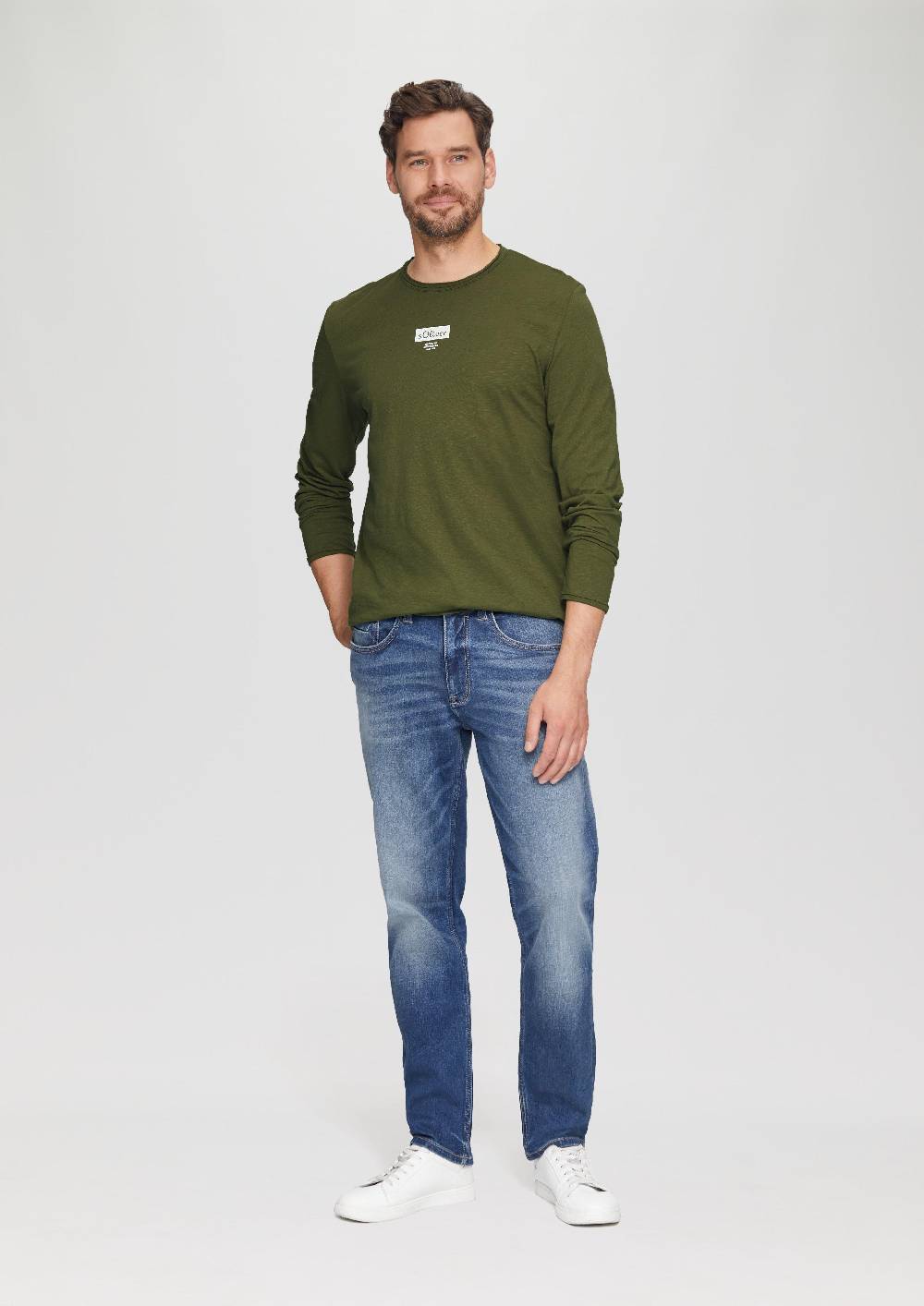 S.Oliver Logo-Shirt Mit Rollkante Und Flammgarnstruktur