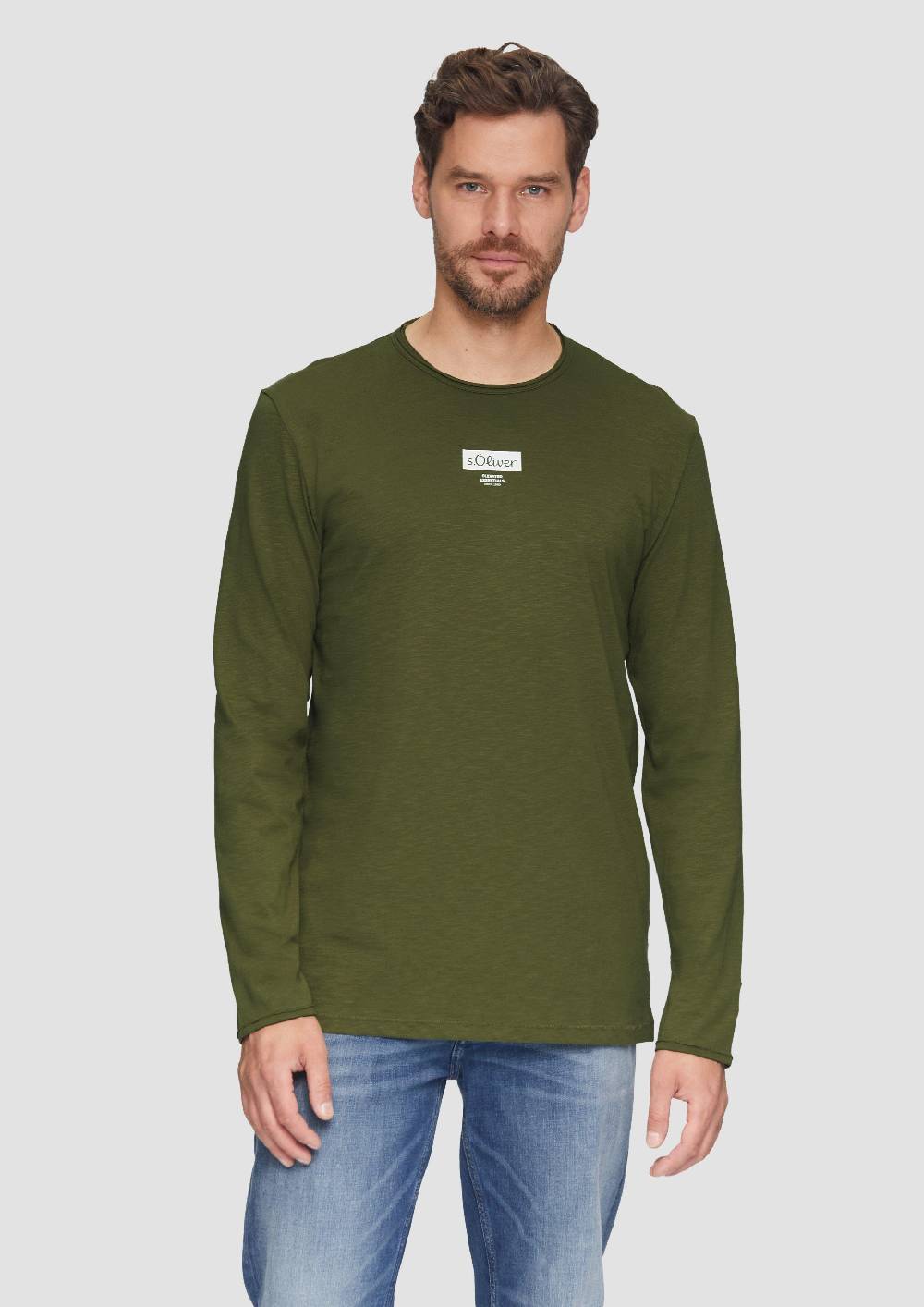 S.Oliver Logo-Shirt Mit Rollkante Und Flammgarnstruktur