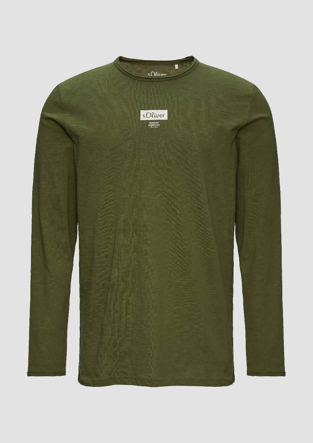 S.Oliver Logo-Shirt Mit Rollkante Und Flammgarnstruktur