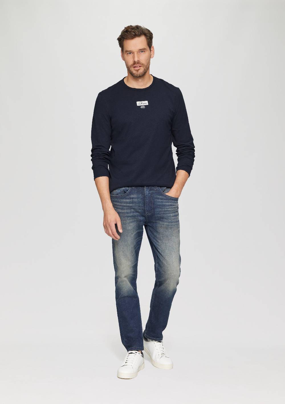 S.Oliver Logo-Shirt Mit Rollkante Und Flammgarnstruktur