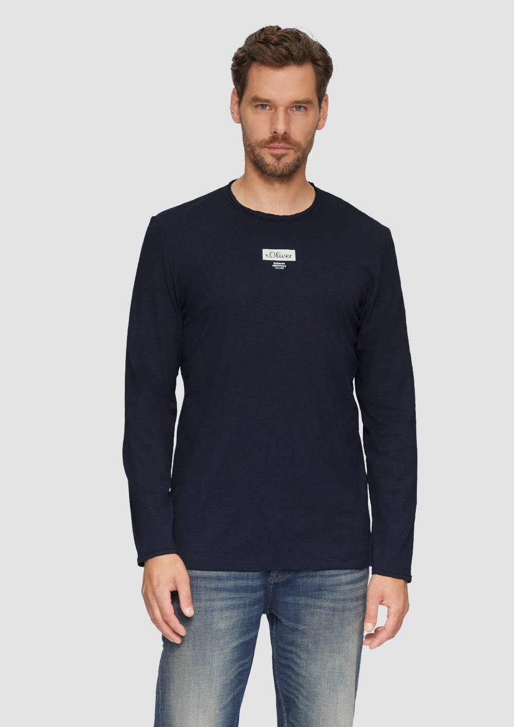 S.Oliver Logo-Shirt Mit Rollkante Und Flammgarnstruktur