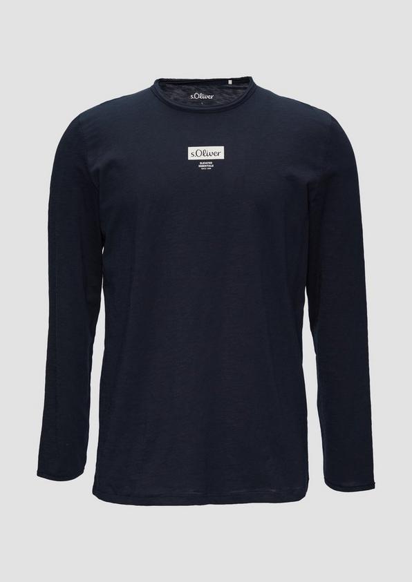 s.Oliver Logo-Shirt mit Rollkante und Flammgarnstruktur
