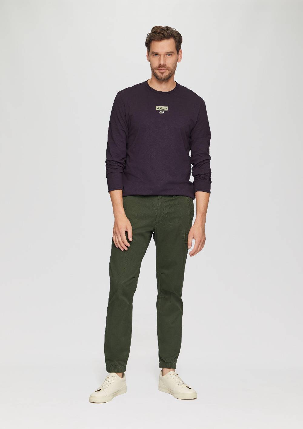 S.Oliver Logo-Shirt Mit Rollkante Und Flammgarnstruktur