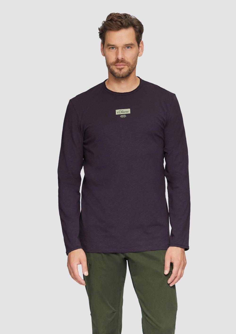 S.Oliver Logo-Shirt Mit Rollkante Und Flammgarnstruktur