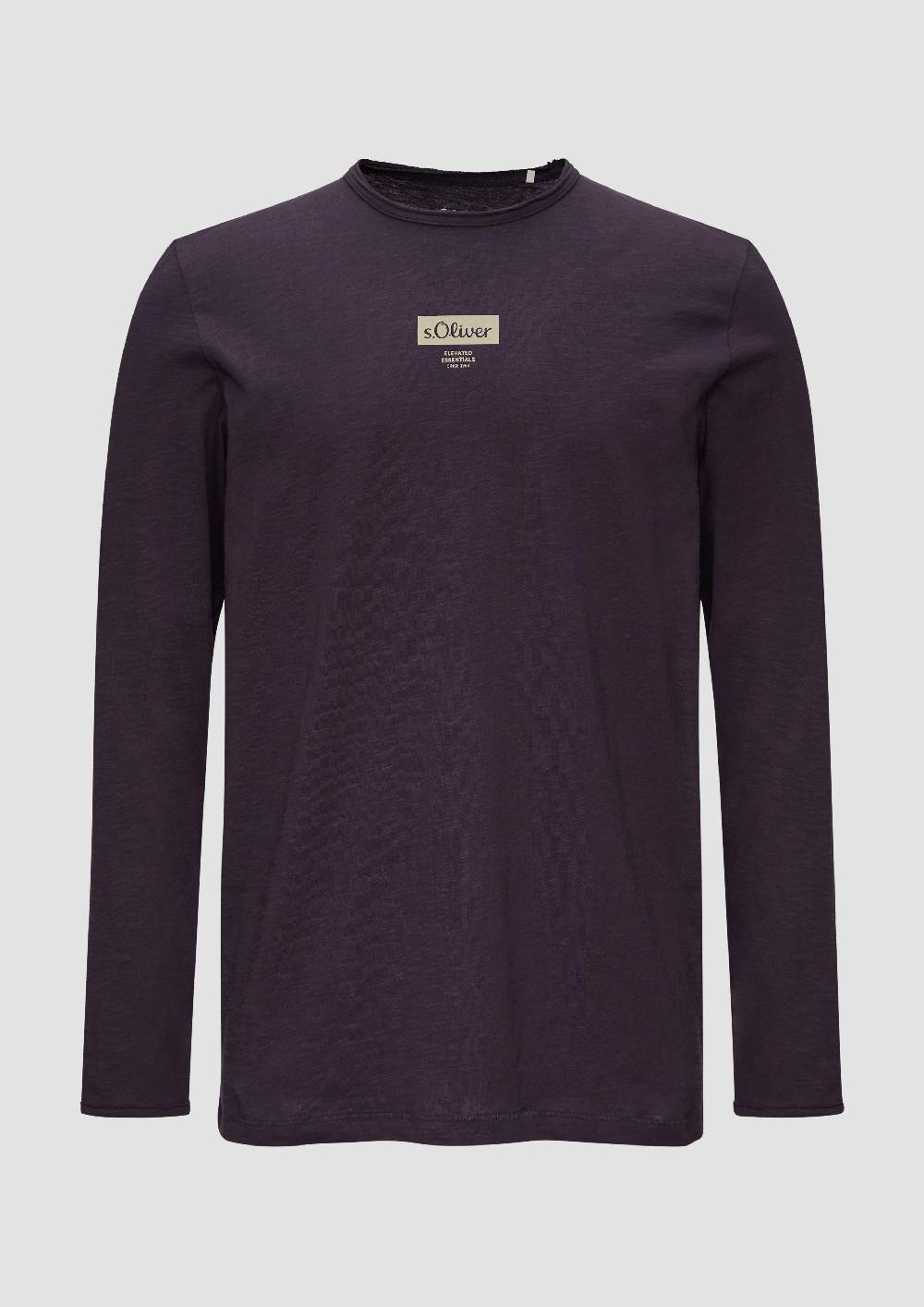 S.Oliver Logo-Shirt Mit Rollkante Und Flammgarnstruktur
