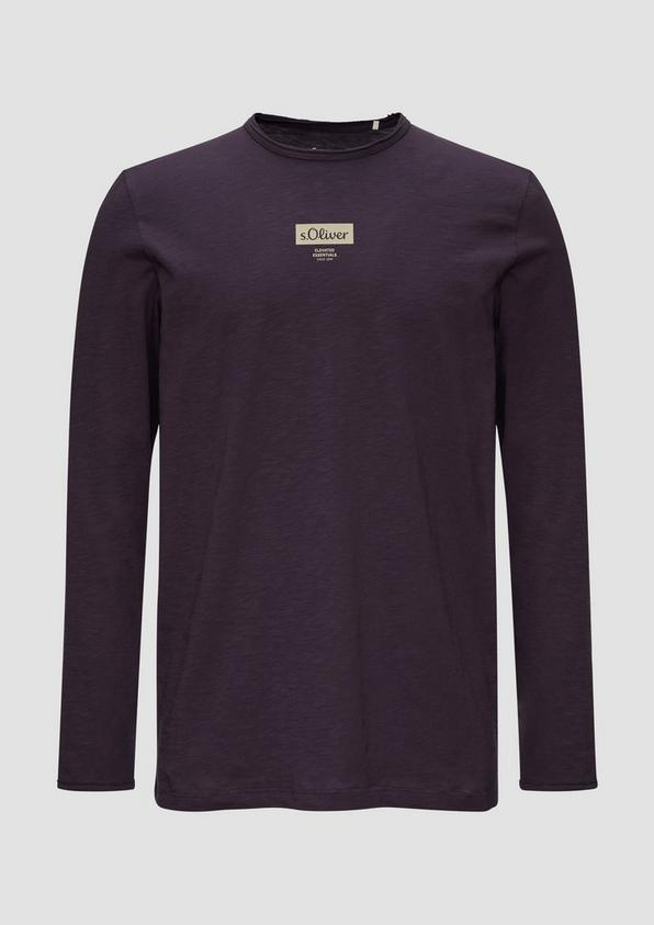s.Oliver Logo-Shirt mit Rollkante und Flammgarnstruktur