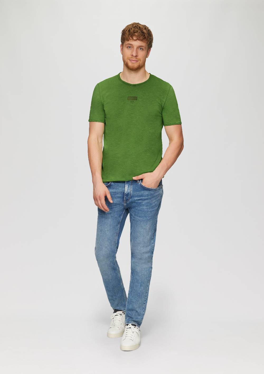 S.Oliver Logo-Shirt Mit Rollkante Und Flammgarnstruktur