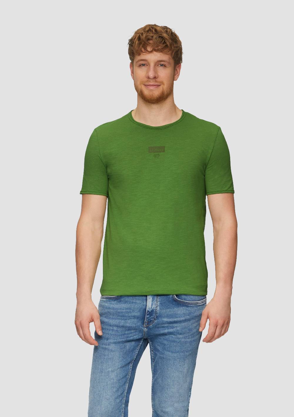 S.Oliver Logo-Shirt Mit Rollkante Und Flammgarnstruktur