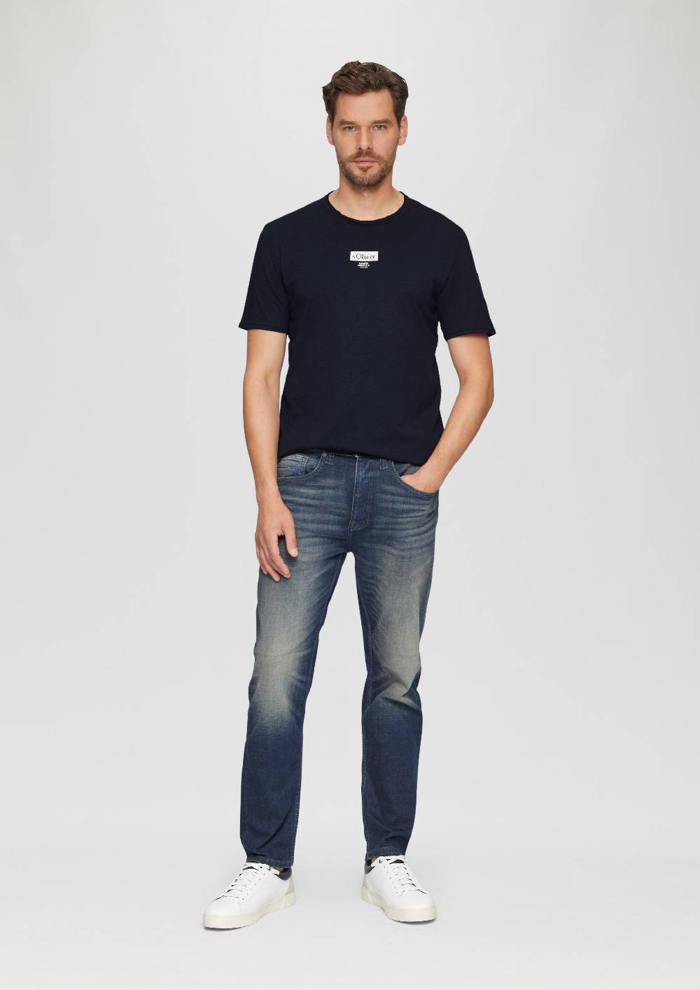 S.Oliver Logo-Shirt Mit Rollkante Und Flammgarnstruktur