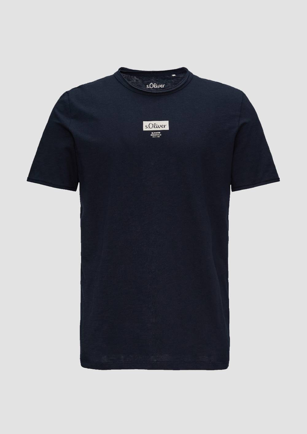 S.Oliver Logo-Shirt Mit Rollkante Und Flammgarnstruktur