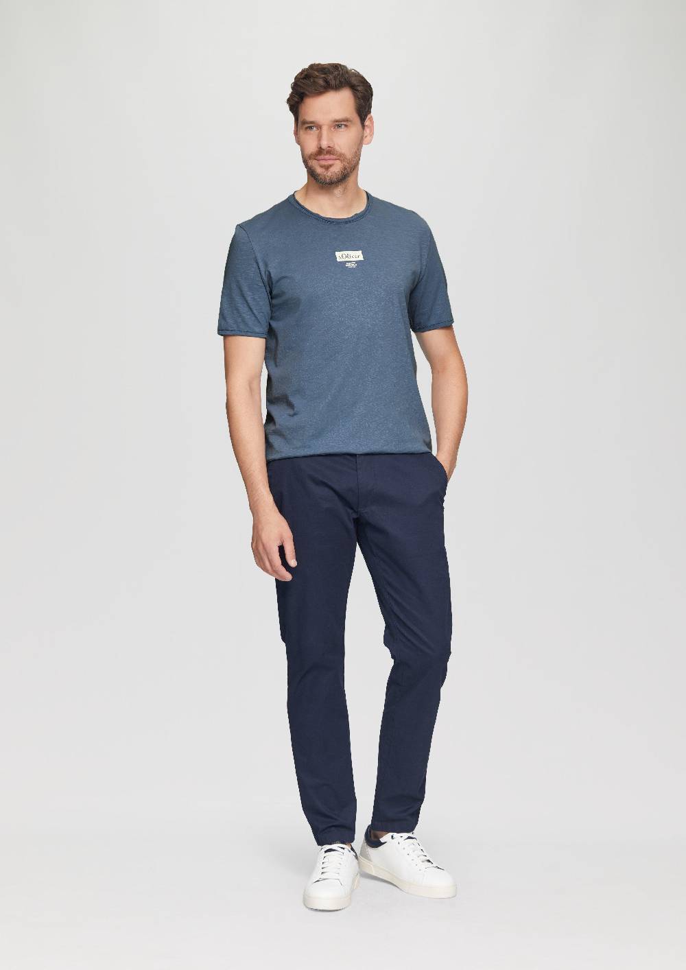 S.Oliver Logo-Shirt Mit Rollkante Und Flammgarnstruktur