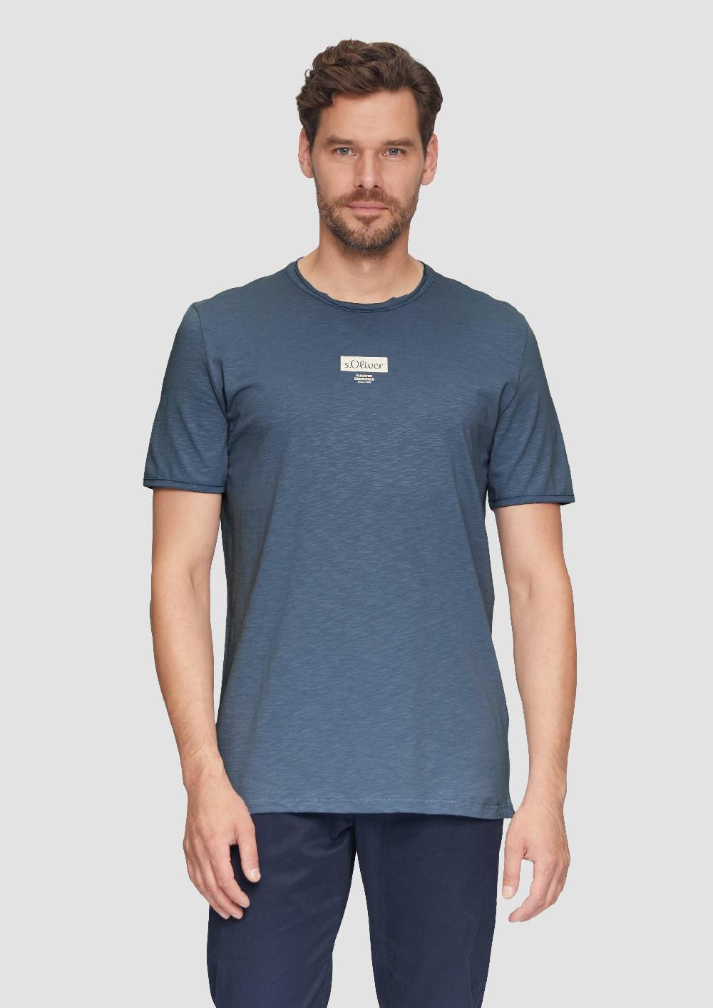 S.Oliver Logo-Shirt Mit Rollkante Und Flammgarnstruktur