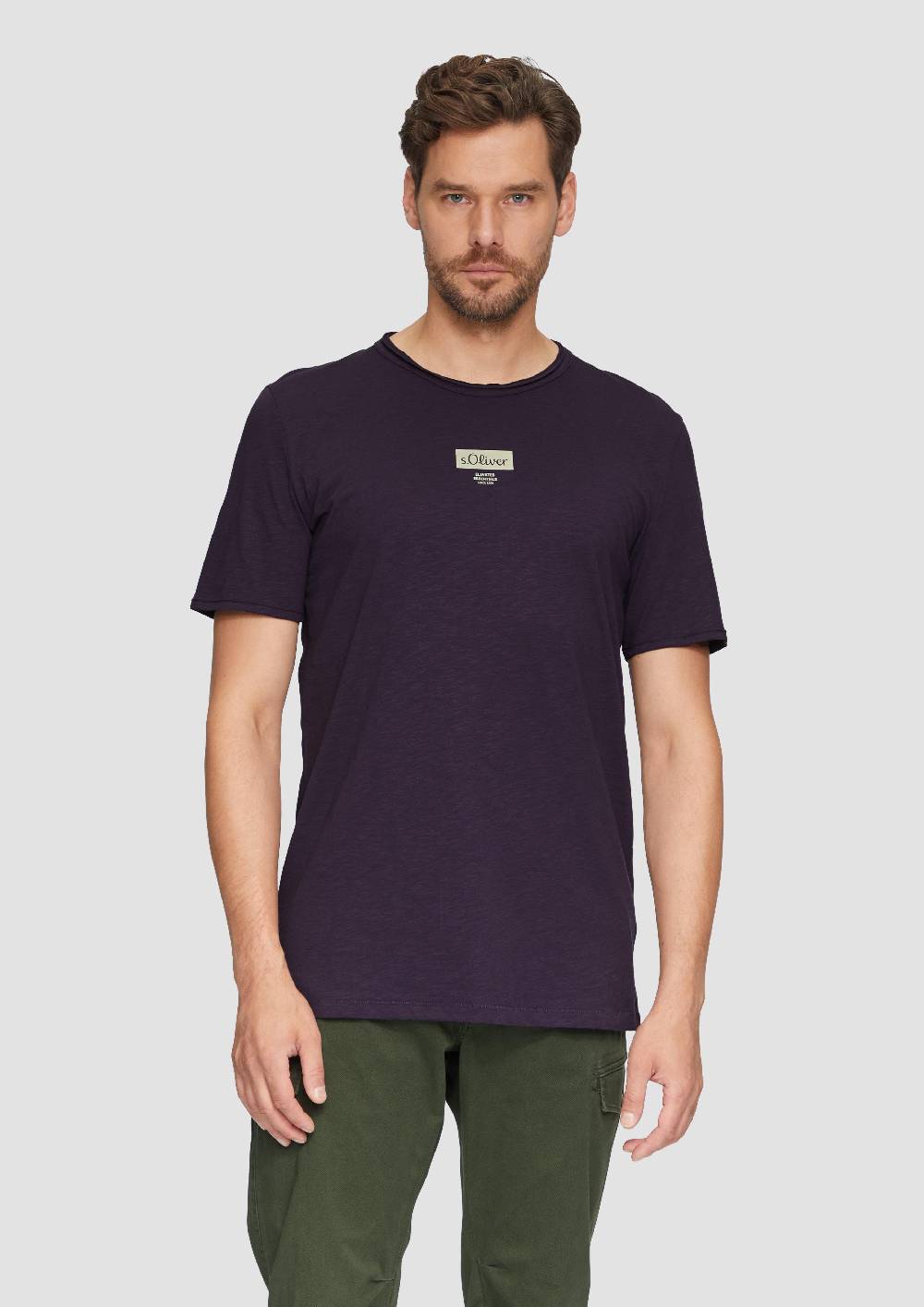 S.Oliver Logo-Shirt Mit Rollkante Und Flammgarnstruktur