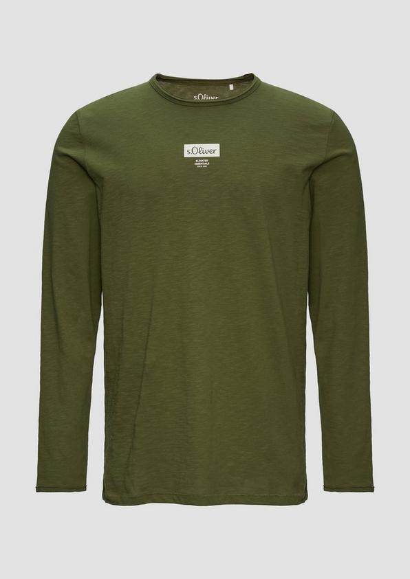 s.Oliver Logo-Shirt mit Rollkante und Flammgarnstruktur