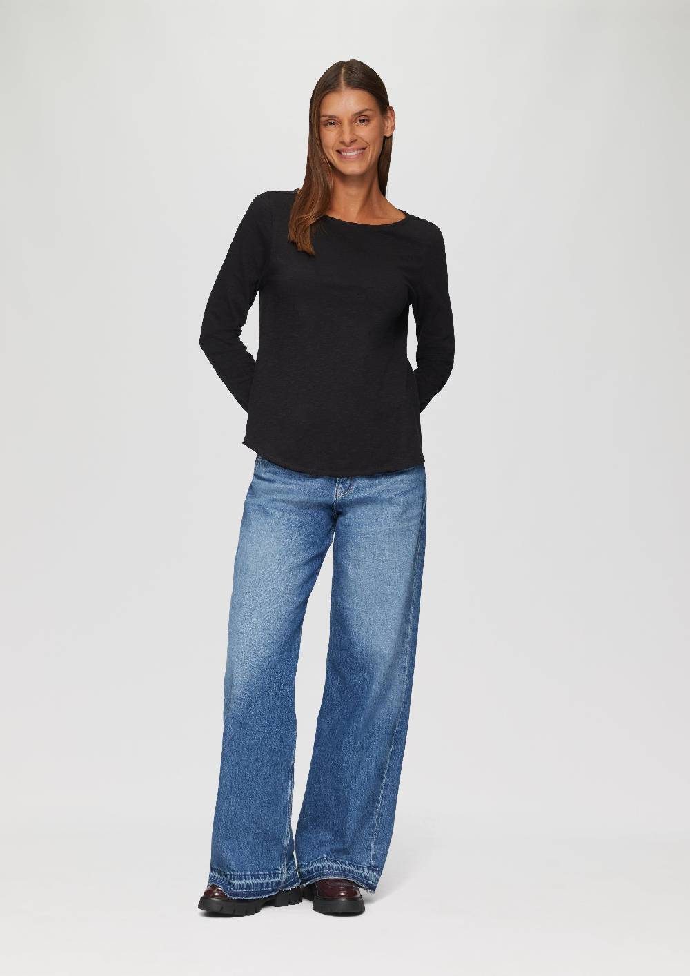 S.Oliver Longsleeve Mit Flammgarnstruktur Und U-Boot-Ausschnitt