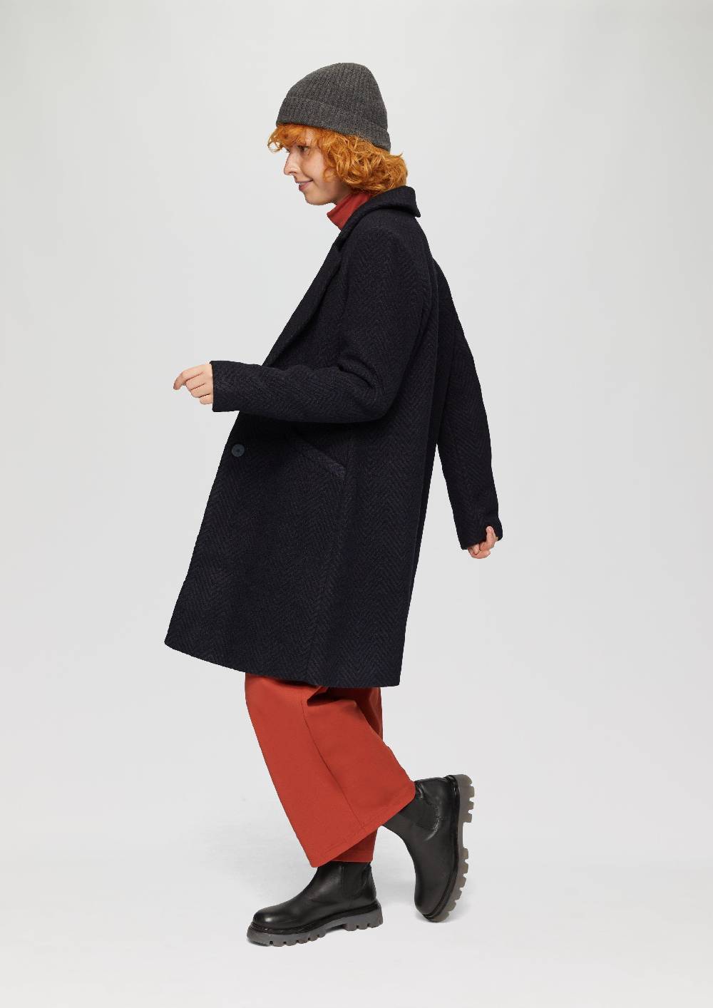 S.Oliver Mantel Mit Reverskragen Und Klassischem Fischgrat-Muster