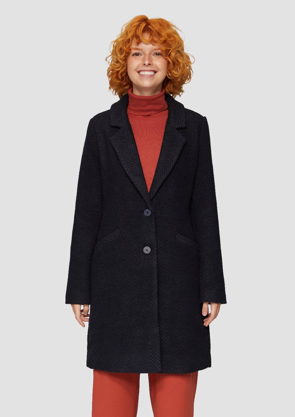 S.Oliver Mantel Mit Reverskragen Und Klassischem Fischgrat-Muster